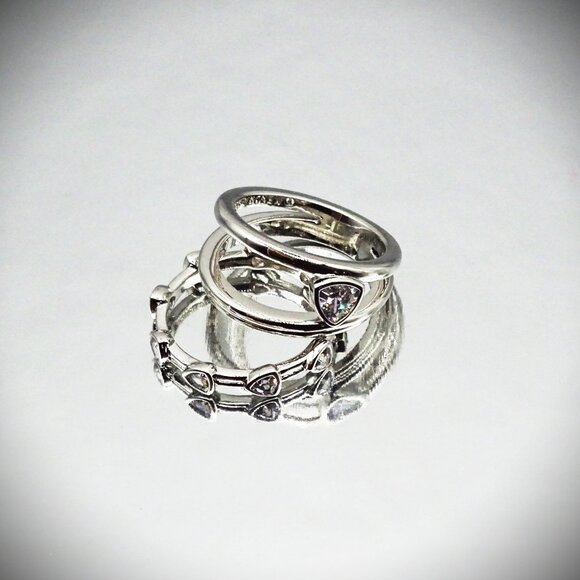 KENDRA SCOTT Arden Rhodium Plated & Cubic Zirconia Set of Two Rings Size  7.5 - Picture 3 of 7